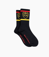 Load image into Gallery viewer, 504 Shield Crew Socks - Black/Red/Gold
