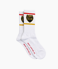 Load image into Gallery viewer, 504 Shield Crew Socks - White/Red/Gold
